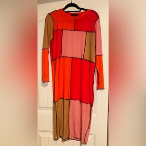 Eloquii Colorblock Long Sleeve Dress - Pink, Orange, Cream